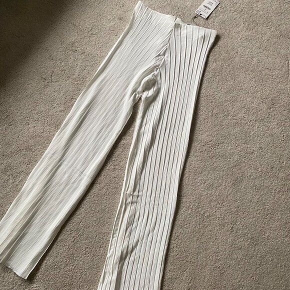 ZARA WHITE HIGH WAIST PLEATED PANTS WIDE LEG - Picture 10 of 10
